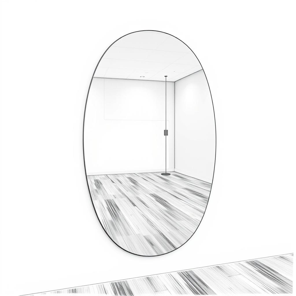 A stylish fitness mirror that is elegantly mounted on a wall, showcasing its advanced options like built-in workout tracking, streaming capabilities, and interactive features