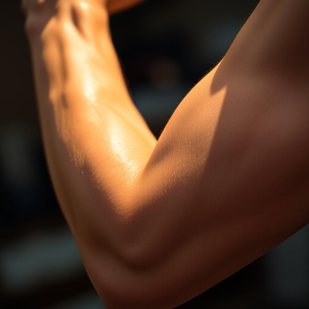 A close-up of strong, muscular arms showcasing a tiny bit of veins popping out