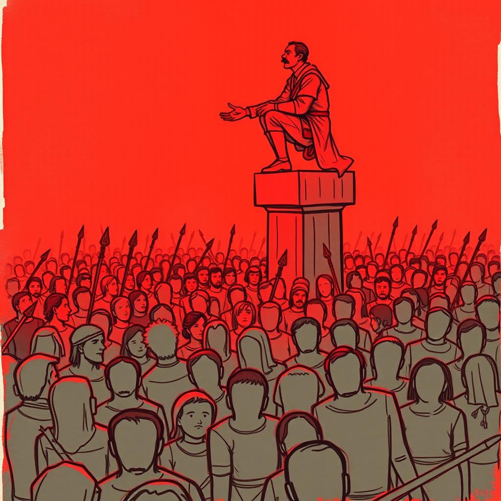 A book cover depicting a medieval world, featuring a dense crowd of people standing closely together, all bathed in a soft red glow that sets a moody atmosphere