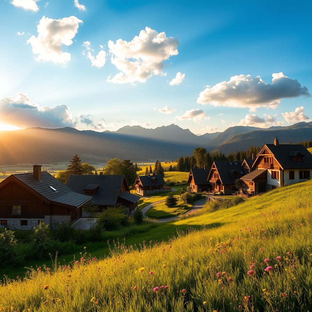A stunning view of Romania showcasing its picturesque landscapes, highlighted by the majestic Carpathian Mountains in the background