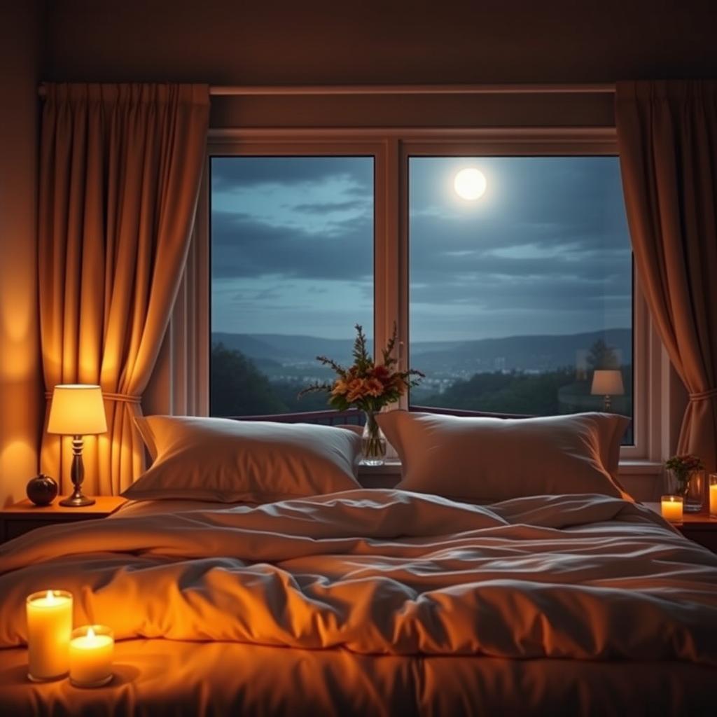 An intimate bedroom scene, featuring a cozy and inviting atmosphere