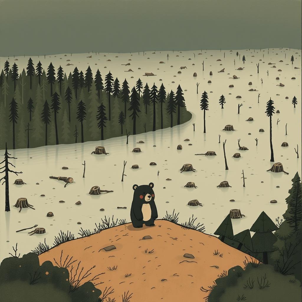 A captivating scene depicting a flooded forest, where the water has risen dramatically, covering areas filled with cut-down trees and scattered stumps