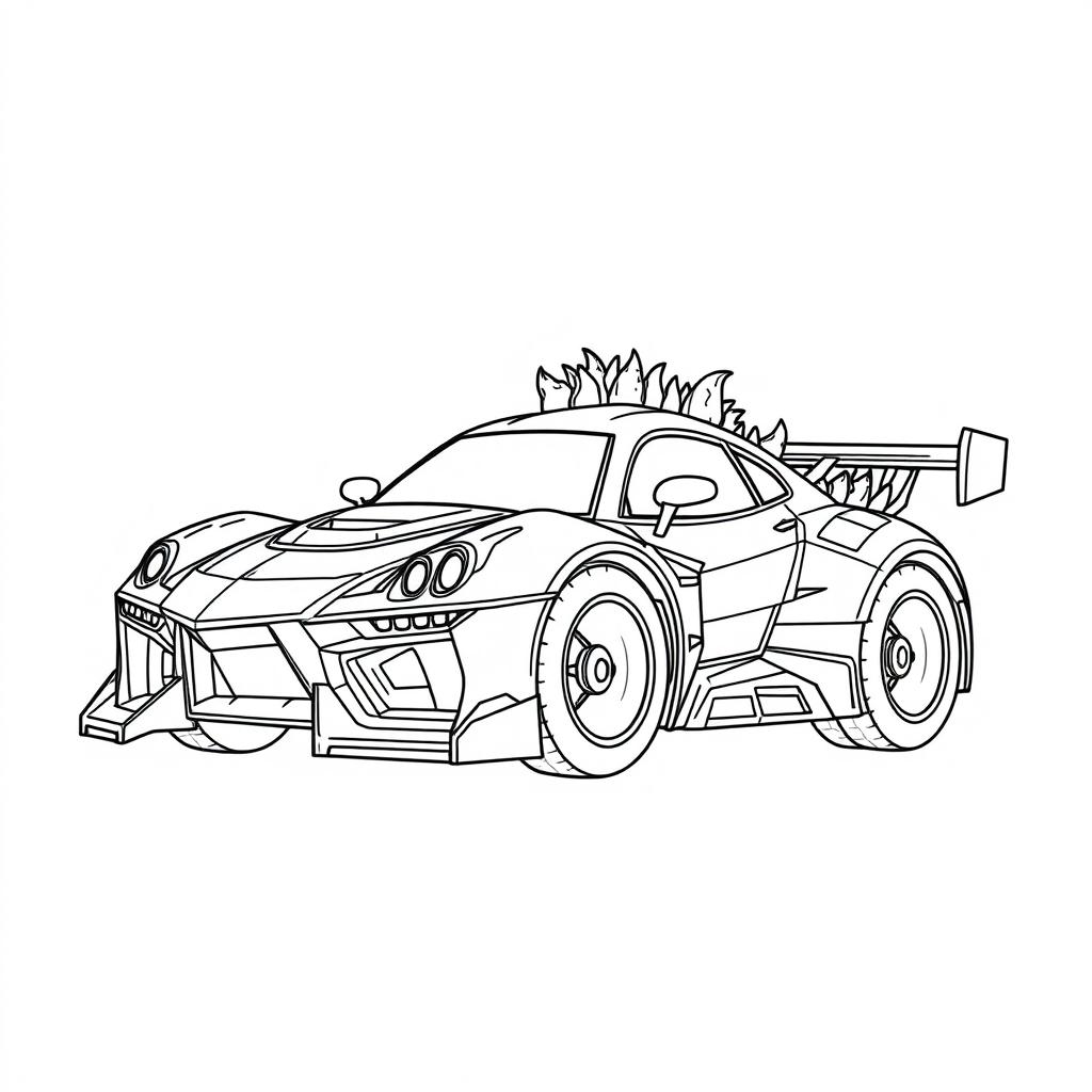 A simple and clear outline design of the Godzilla R2 car, focusing on clean lines and shapes ideal for coloring