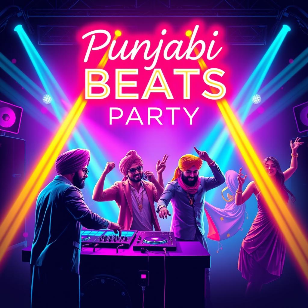 A vibrant poster for Punjabi hits featuring electrifying neon graphics