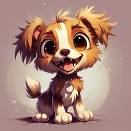 An anime style adorable dog with big expressive eyes, playful stance and a wagging tail