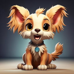 An anime style adorable dog with big expressive eyes, playful stance and a wagging tail