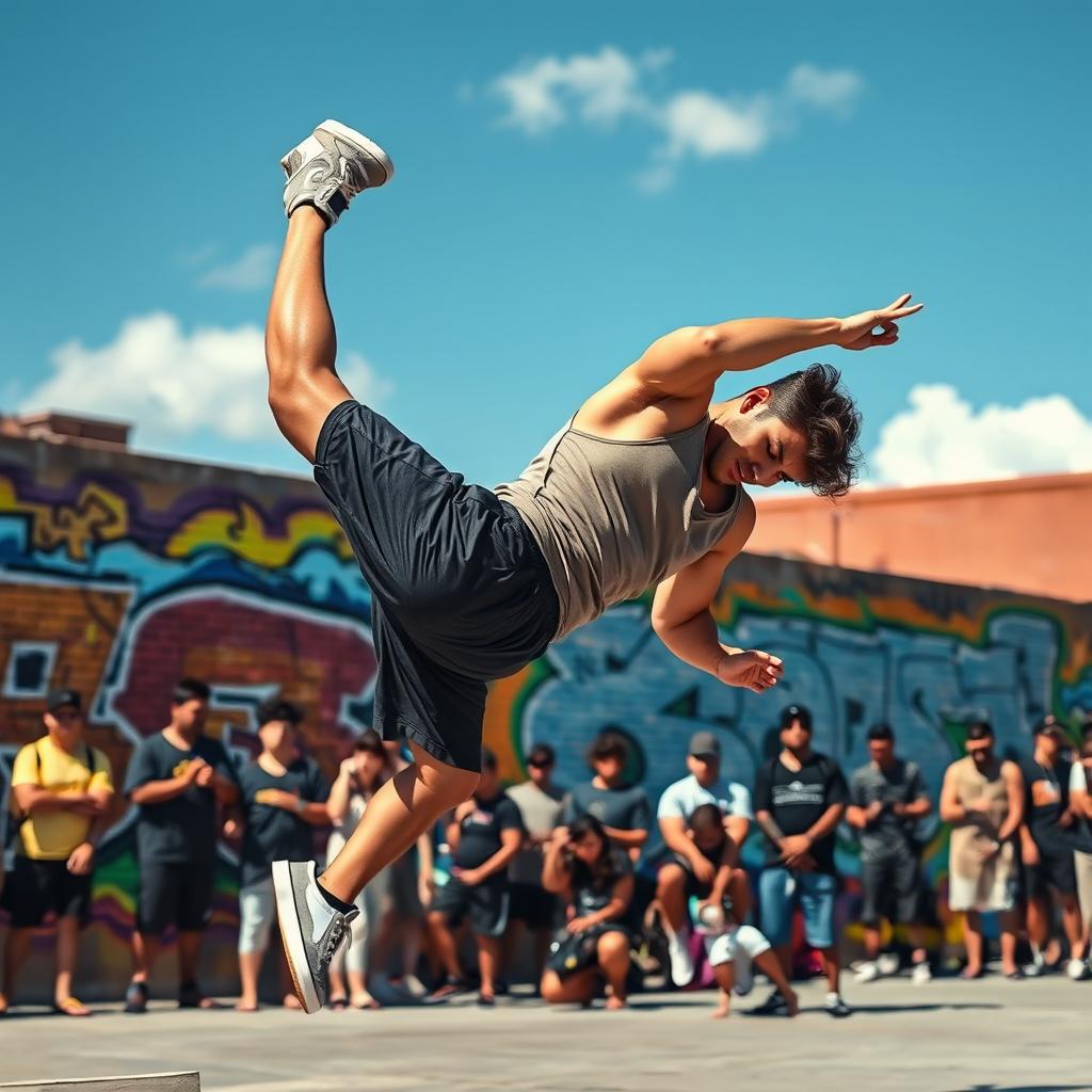 A young man performing an impressive backflip in mid-air, showcasing his athleticism and skill
