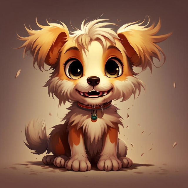 An anime style adorable dog with big expressive eyes, playful stance and a wagging tail