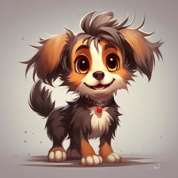 An anime style adorable dog with big expressive eyes, playful stance and a wagging tail