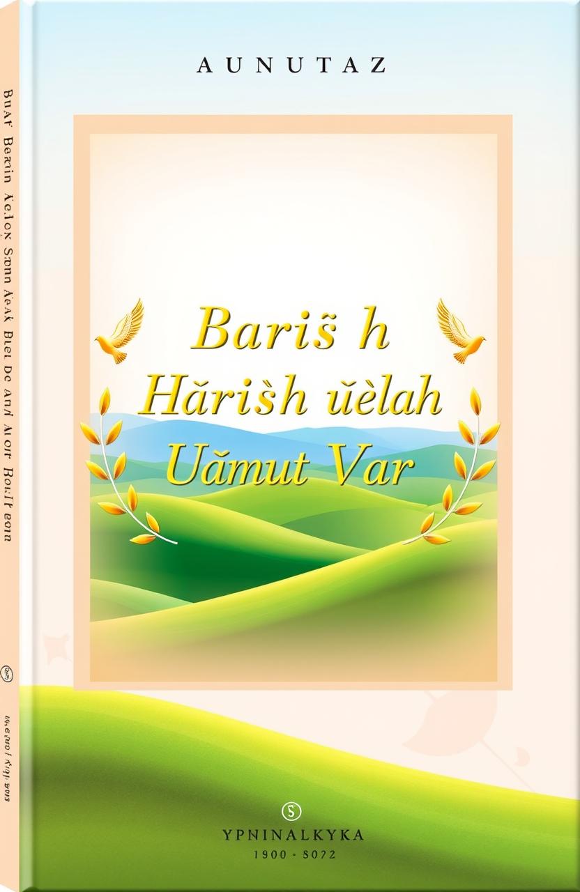 A beautifully designed book cover for a book titled 'Barış için Hâlâ Umut Var', featuring a serene landscape with rolling green hills and a bright blue sky