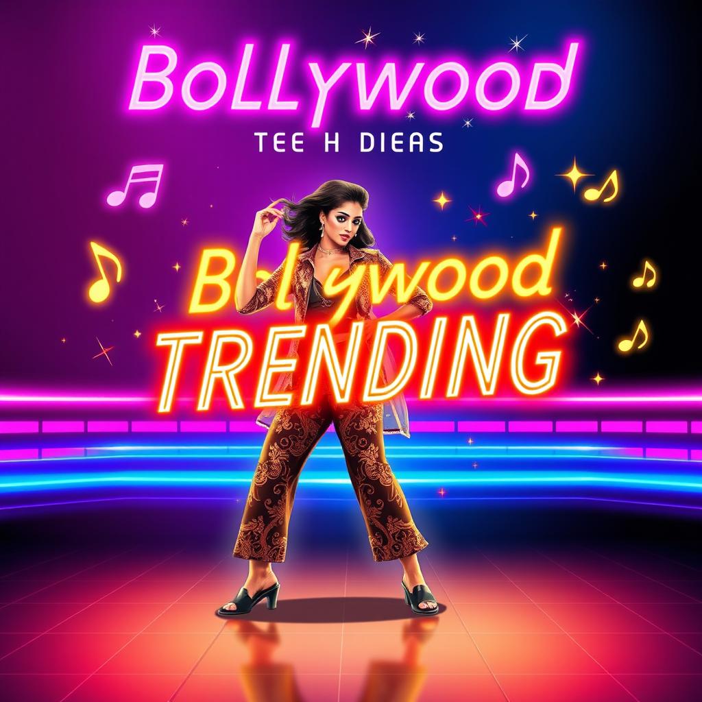A captivating poster for Bollywood trending songs featuring eye-catching neon graphics