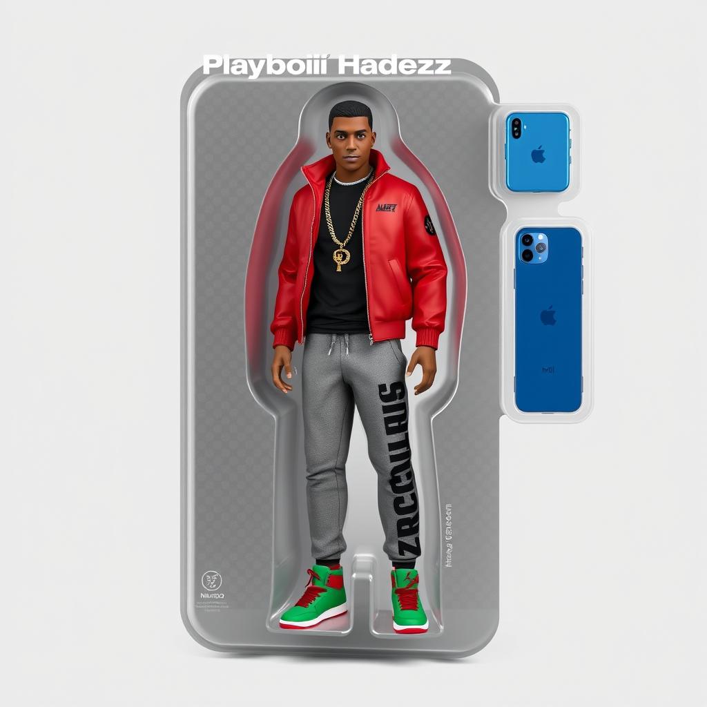 An action figure concept of "Playboii Hadezz" showcasing a stylish urban character