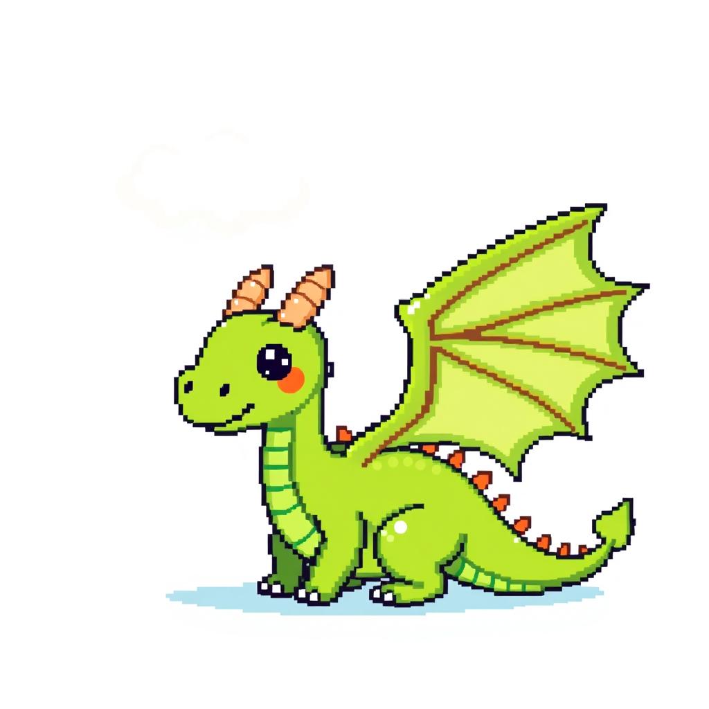 A cute dragon with large, pixelated wings, designed in a very distinct and charming pixel art style