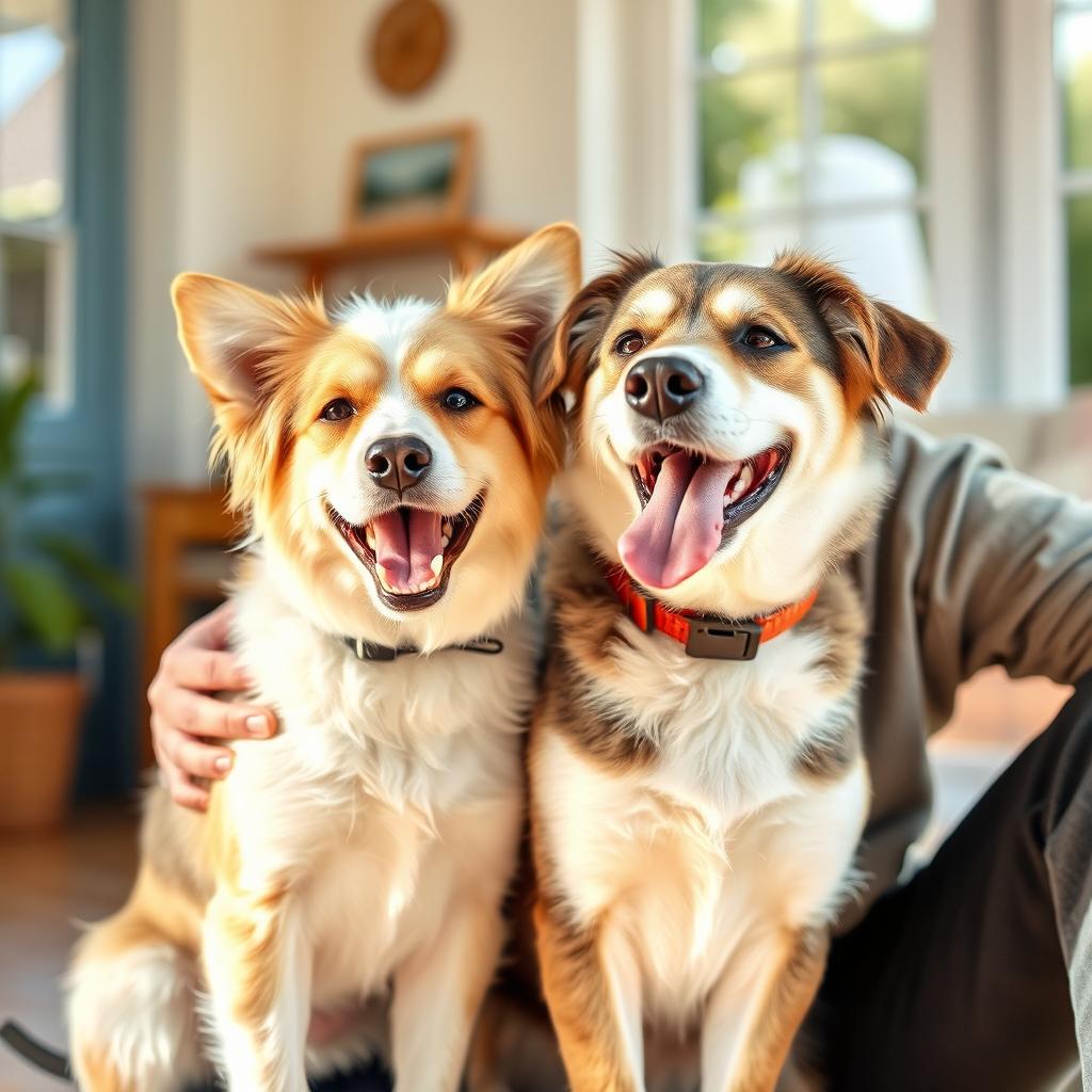 A joyful scene featuring a healthy and lively pet sitting happily next to its owner