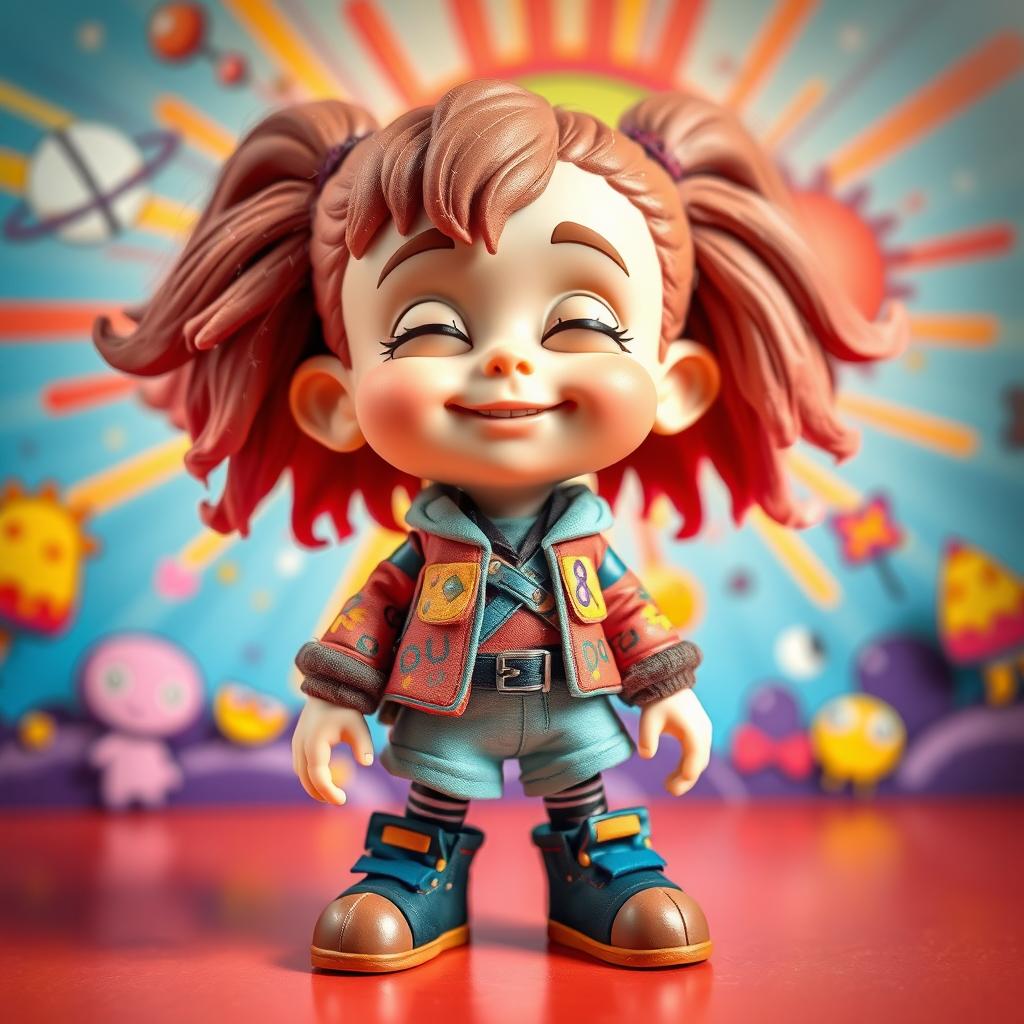 A collectible doll inspired by the attached photo, featuring an art toy style with exaggerated features and vibrant colors