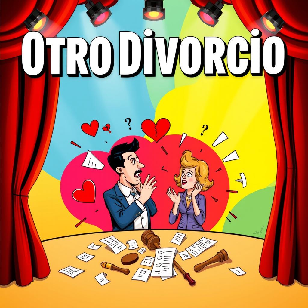 A vibrant theatrical poster for a play titled "Otro Divorcio"