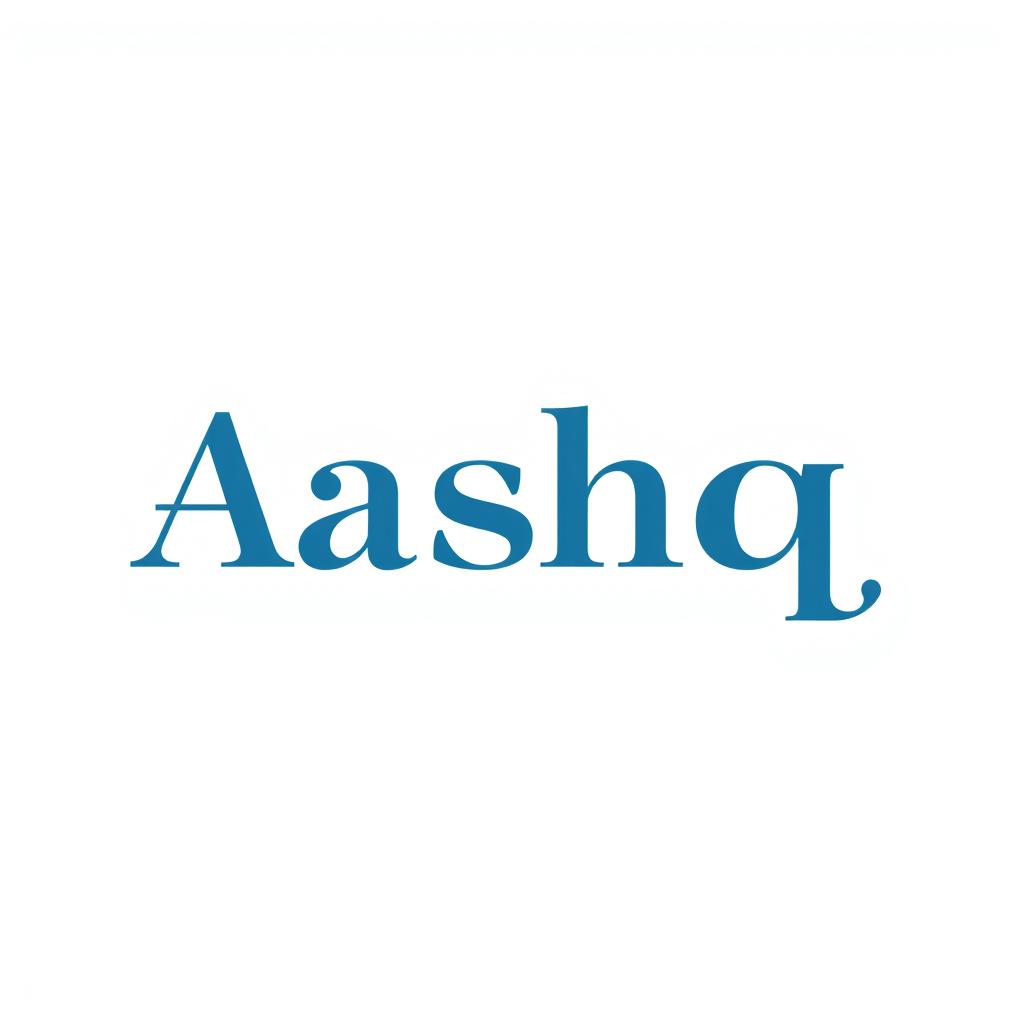 Logo design featuring the word 'Aashq' in stylish English letters, illustrated with a simple yet elegant design