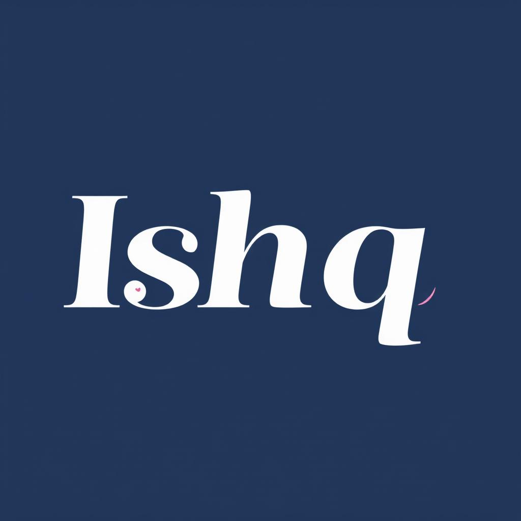 A modern logo design featuring the word 'Ishq' in elegant English letters, incorporating a harmonious blend of blue and pink colors
