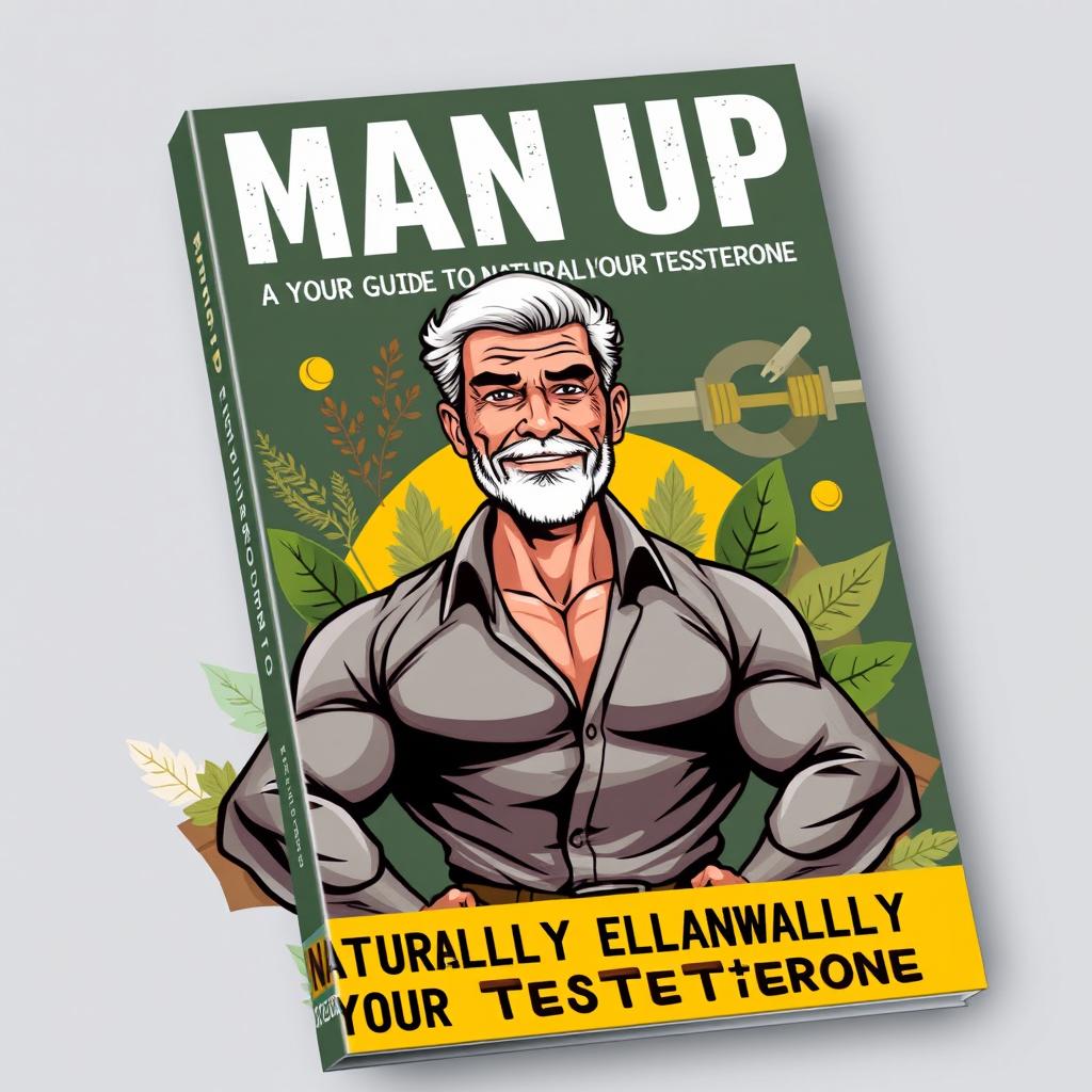 A striking book cover design titled 'Man Up: Your Guide To Naturally Elevating Your Testosterone'