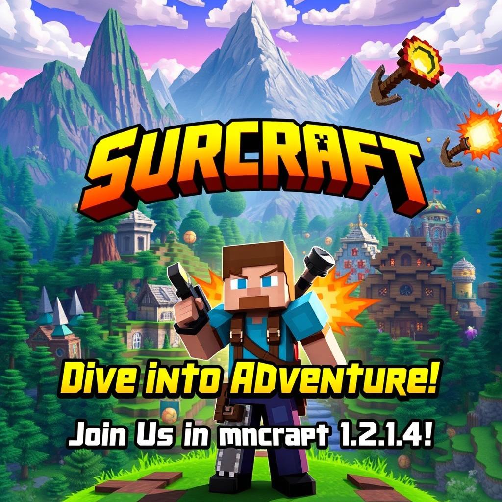 A vibrant and eye-catching thumbnail for a Minecraft series titled 'Surcraft'