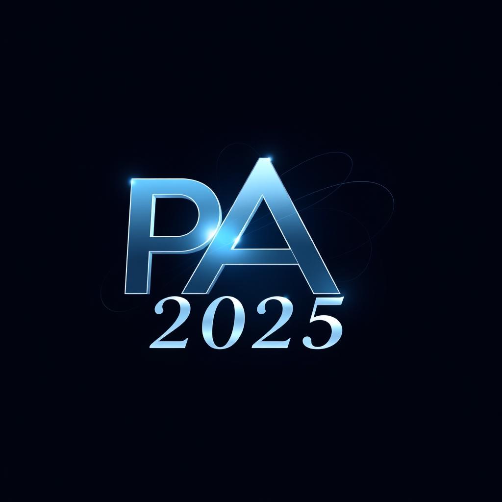 The letters 'P' and 'A' artistically intertwined with the year '2025' elegantly inscribed on a smooth, dark background
