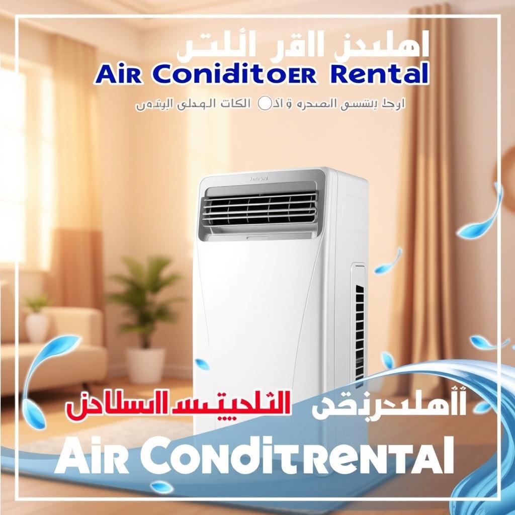A visually appealing advertisement showcasing an air conditioner rental service