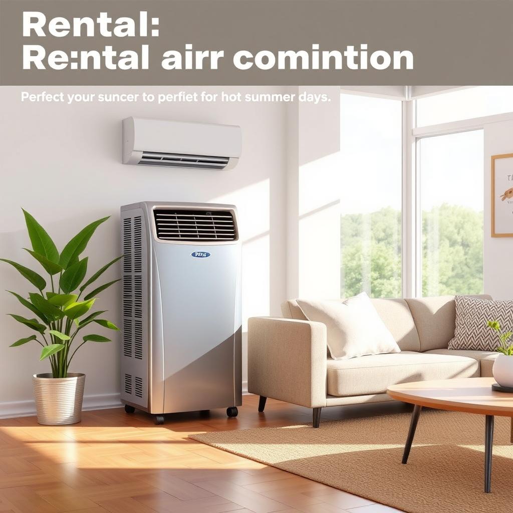 A visually appealing scene illustrating a rental air conditioning unit in a modern living room