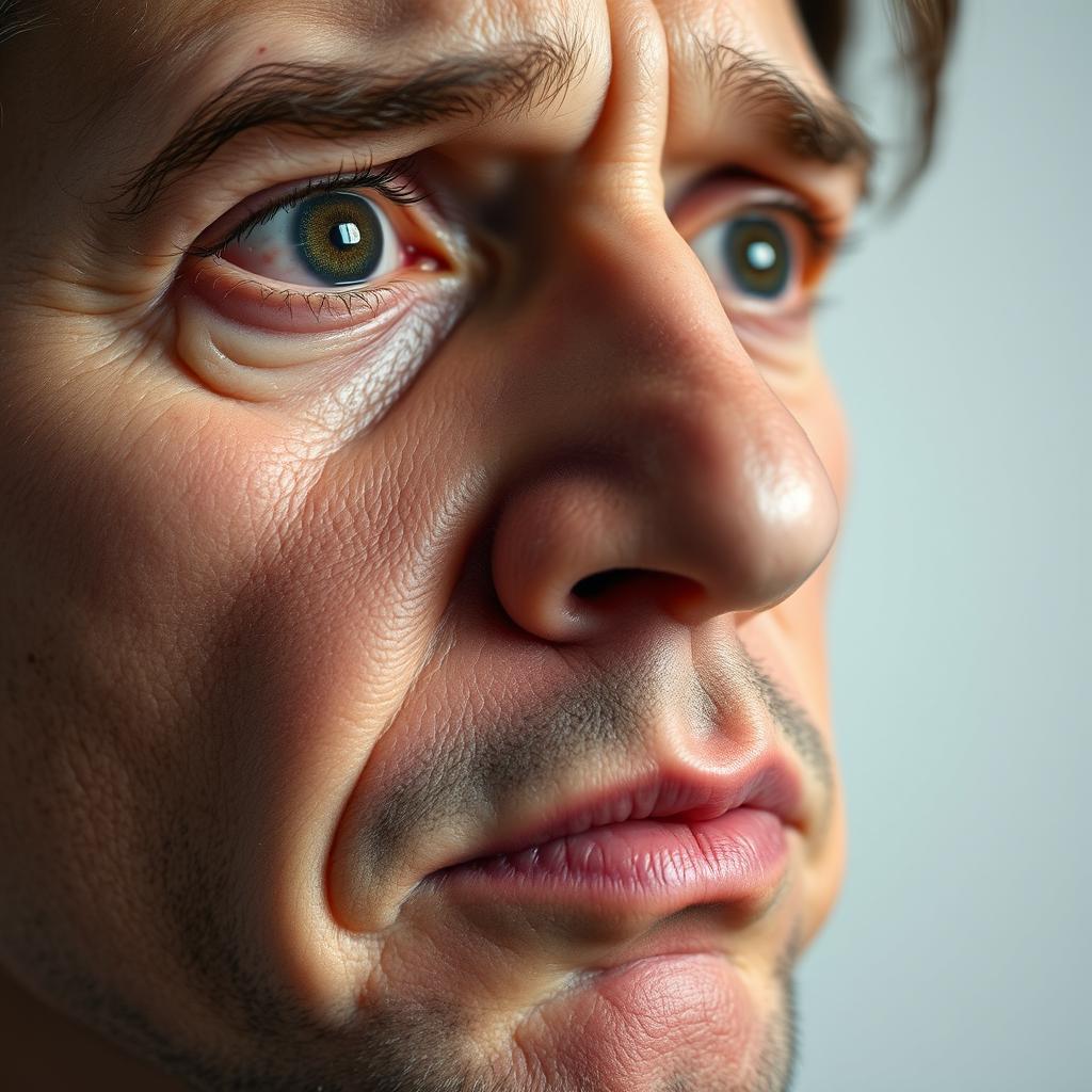 A close-up of a person's face showing the left side swollen