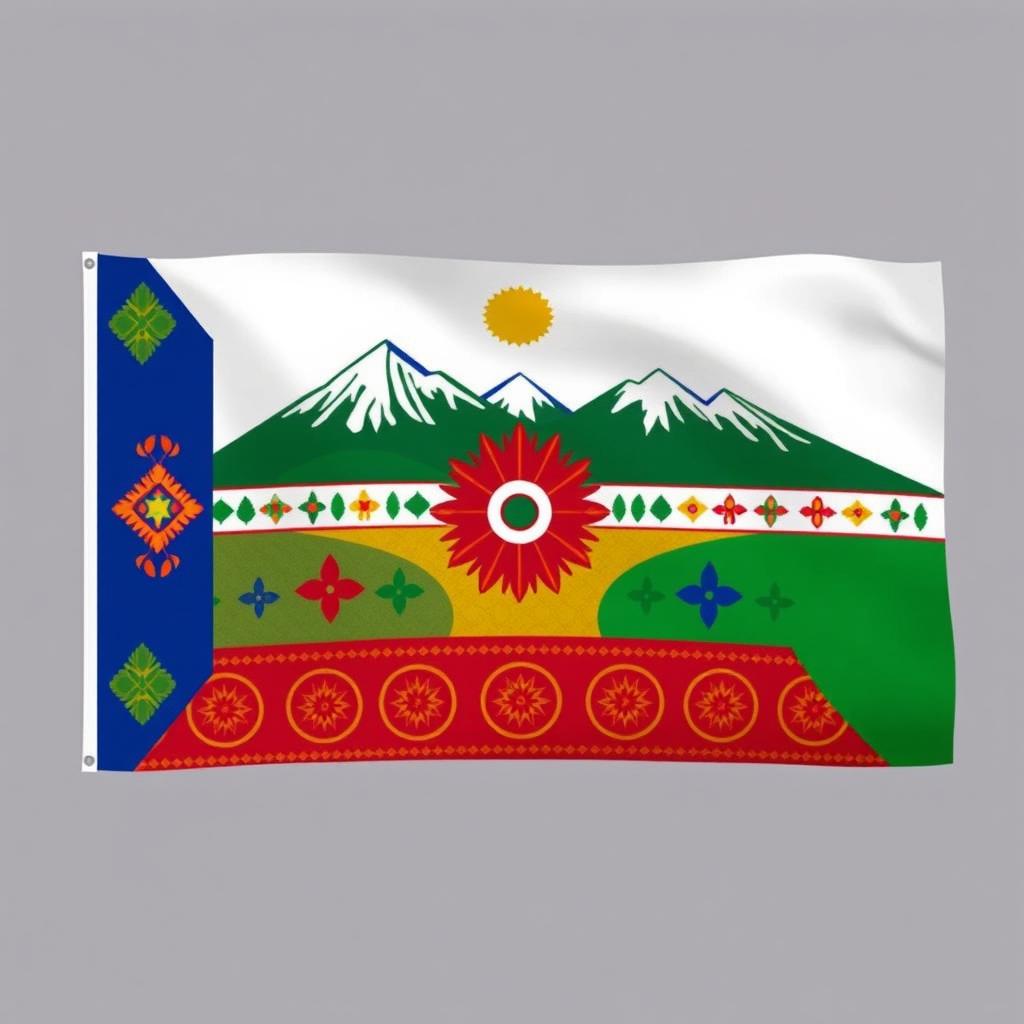 Design a unique flag for the Kinnauri district, incorporating traditional symbols and vibrant colors that represent the culture and heritage of the area