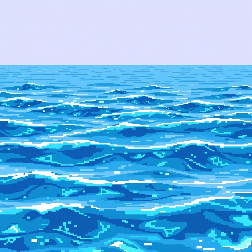 A tranquil pixel art sea scene displayed on an 11x8