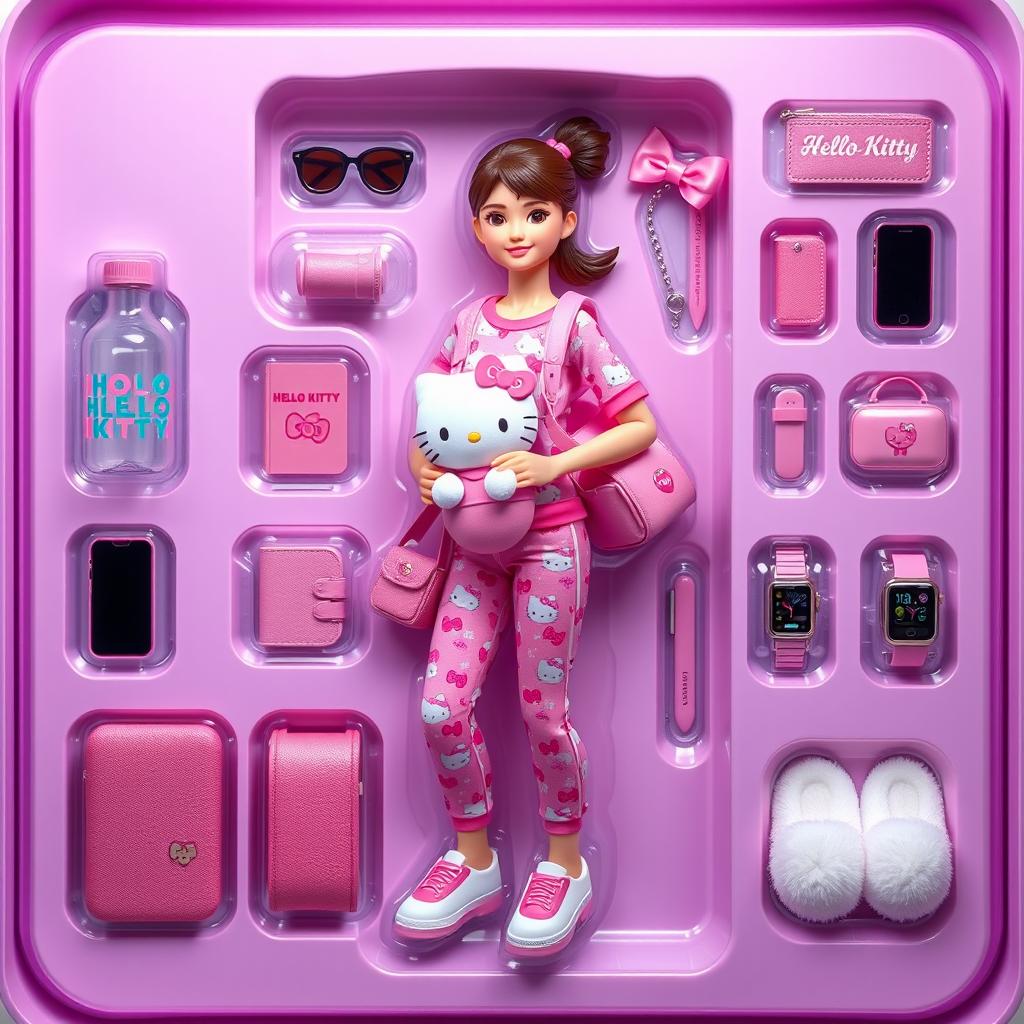 A vibrant and retro-styled action figure named 'Hello Kitty Lover' enclosed in soft pastel purple blister packaging