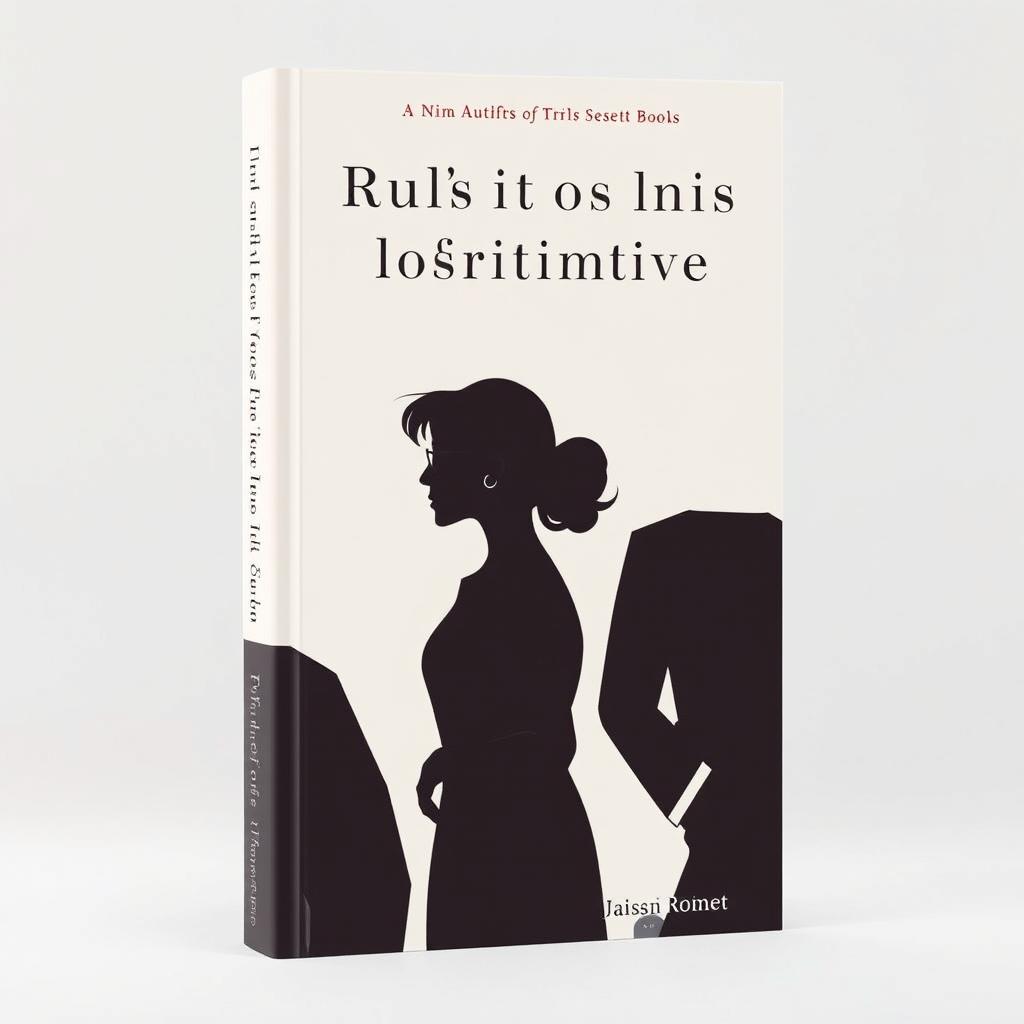 A sophisticated book cover design featuring three silhouetted figures in dialogue against a clean, minimalistic background