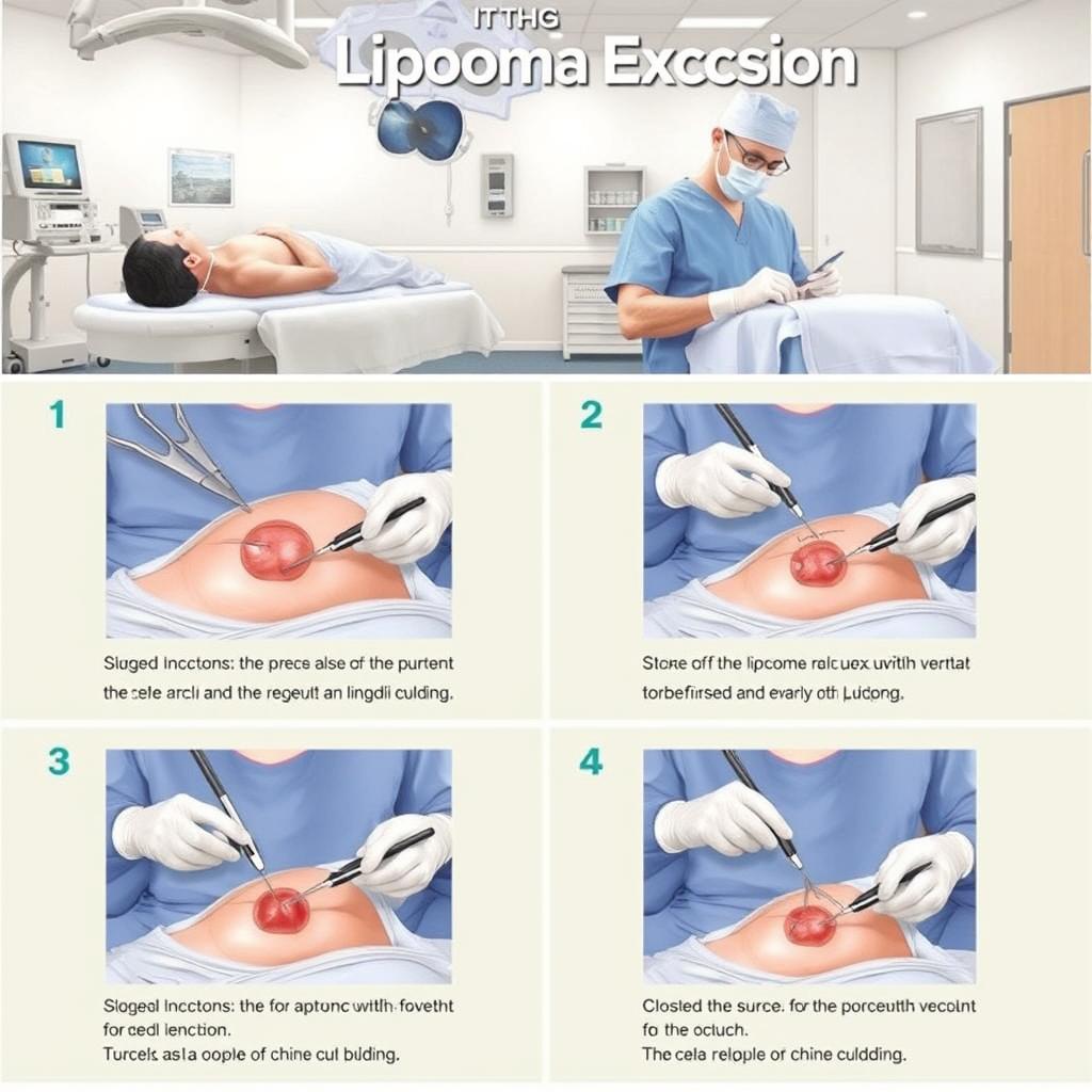 A step-by-step guide illustrating the process of lipoma excision