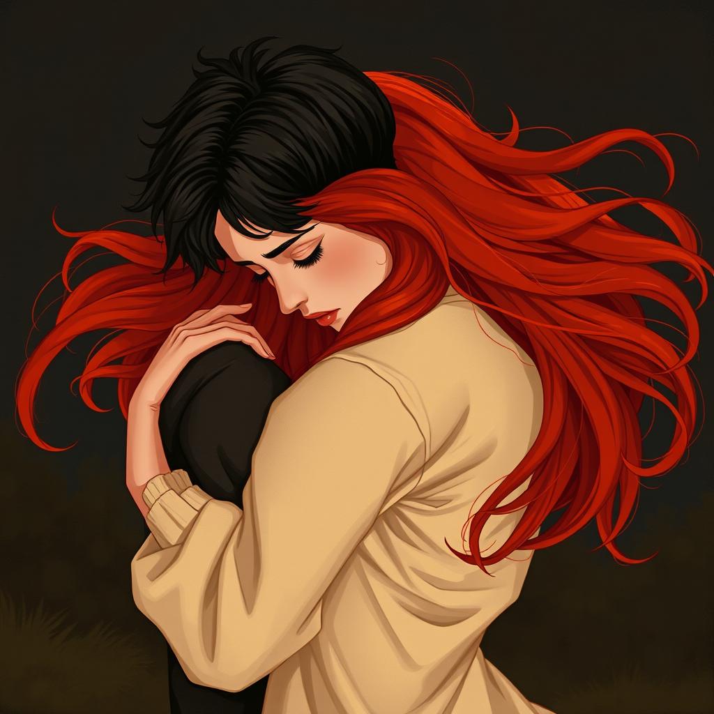 A warm, intimate scene depicting a couple embracing during a moment of vulnerability