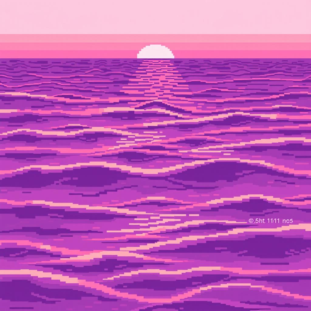 A tranquil pixel art sea scene measuring 8