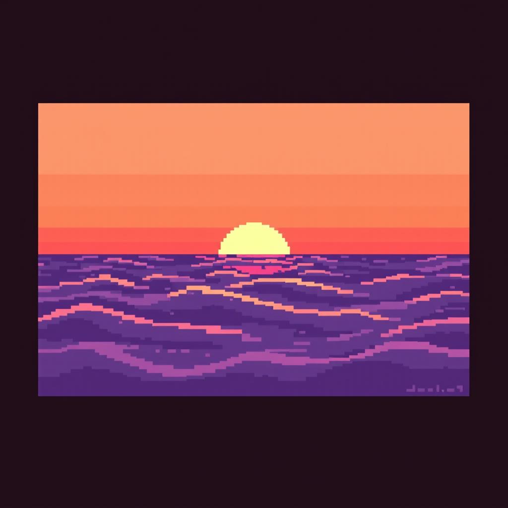 A tranquil pixel art sea scene measuring 8