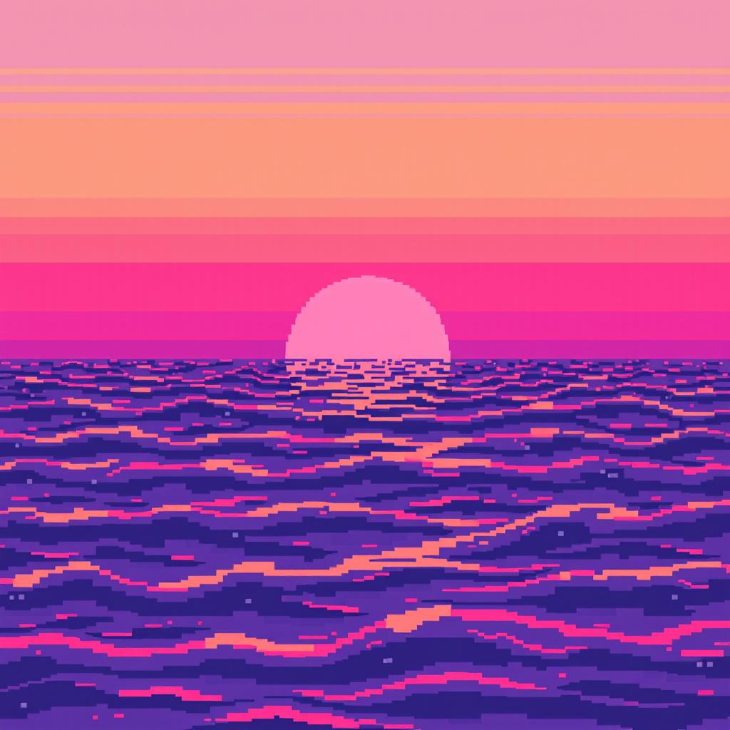A tranquil pixel art sea scene measuring 8