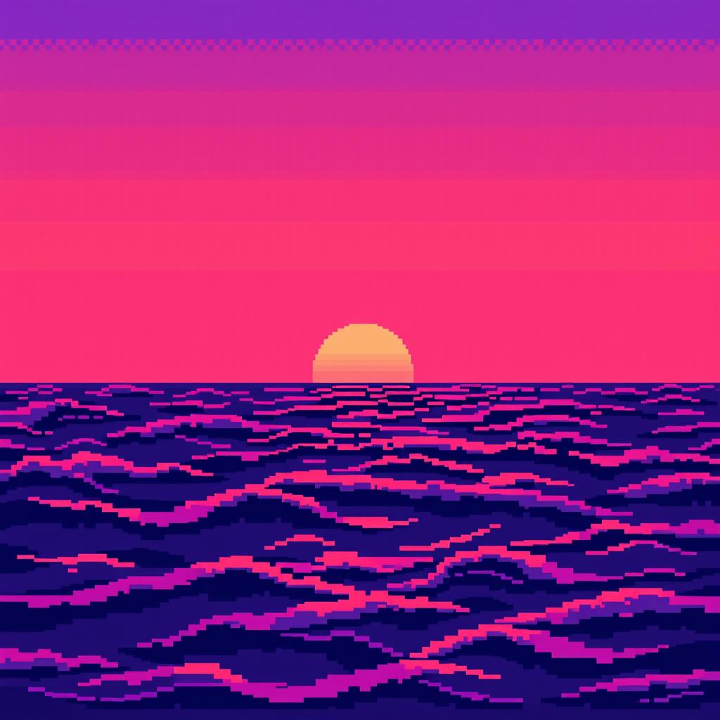 A tranquil pixel art sea scene measuring 8