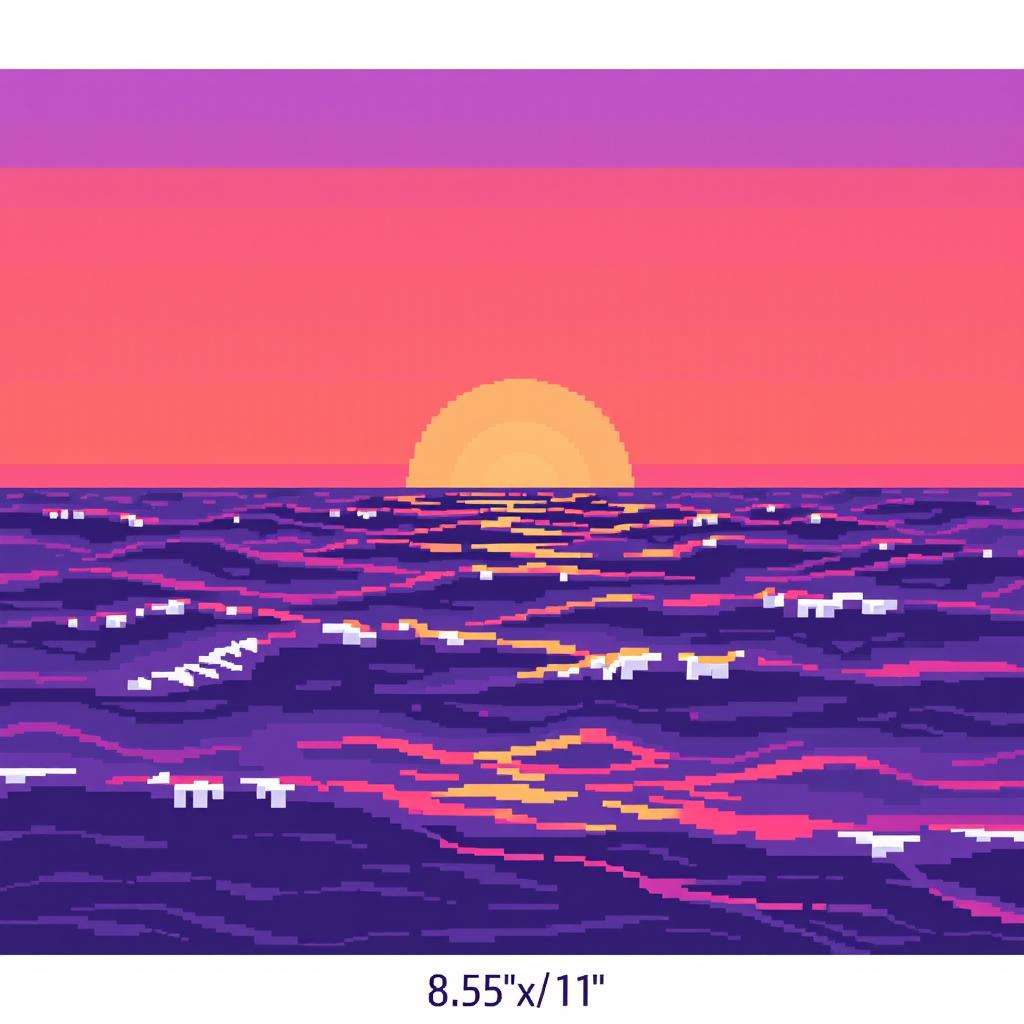 A tranquil pixel art sea scene measuring 8