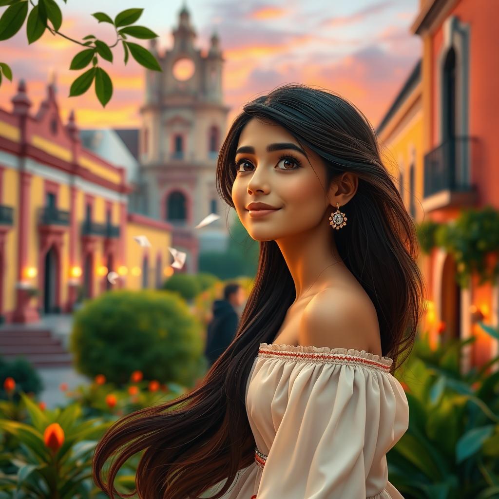 A beautiful and enchanting scene set in Mérida, Mexico, filled with colors and vibrant culture