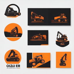 Design a logo for OZKAR MAKINE company. The theme should incorporate shades of black and orange, and should feature machinery and lifting equipment.