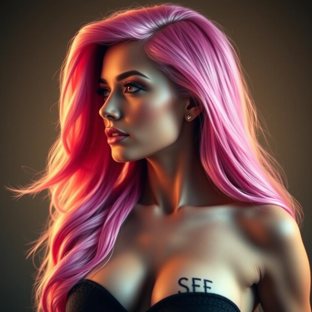 A profile picture of an attractive woman with long, flowing pink hair, elegant features, and a confident expression