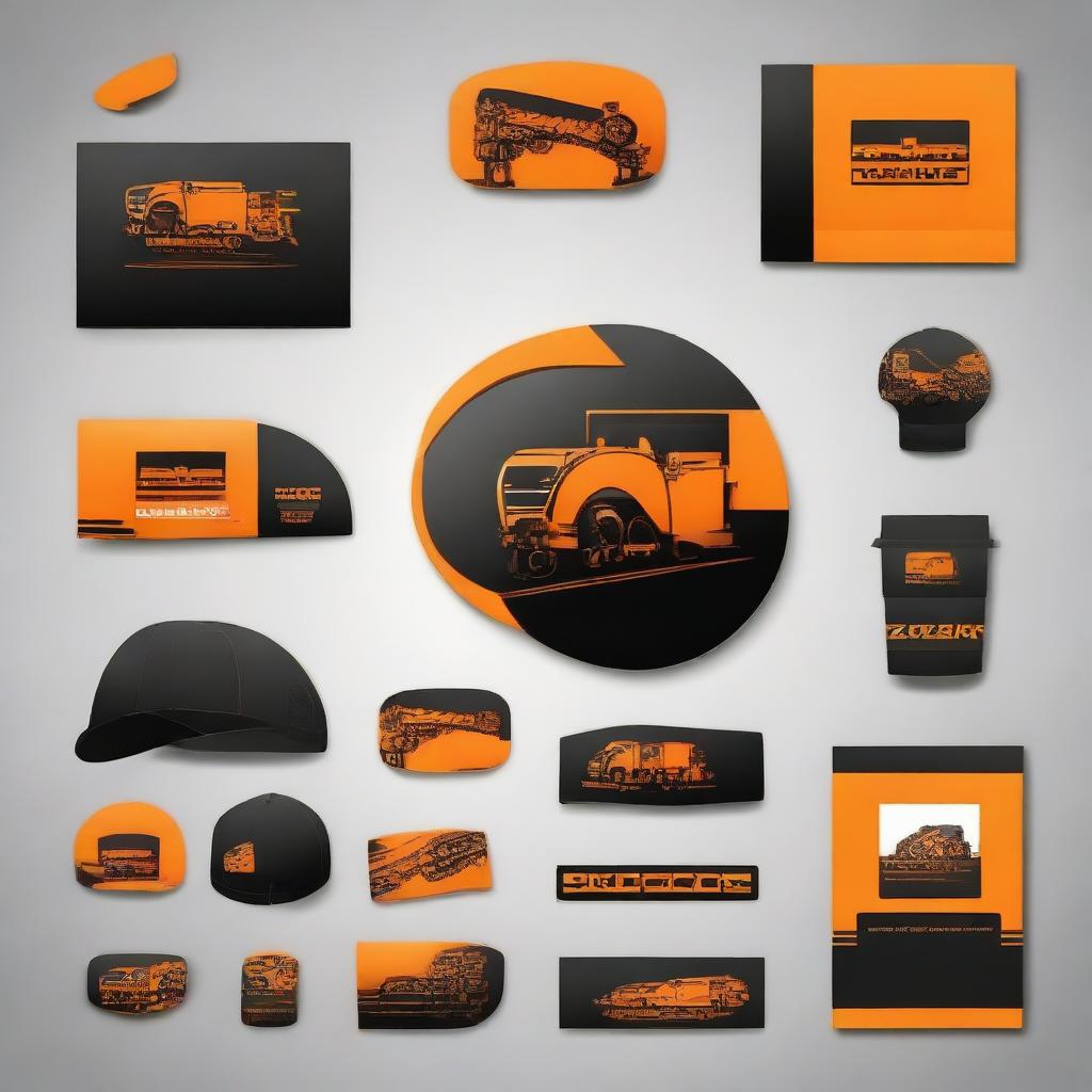 Design a logo for OZKAR MAKINE company. The theme should incorporate shades of black and orange, and should feature machinery and lifting equipment.