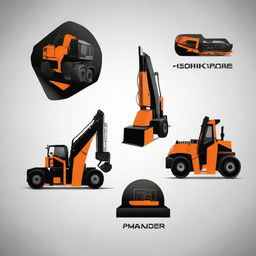 Design a logo for OZKAR MAKINE company. The theme should incorporate shades of black and orange, and should feature machinery and lifting equipment.