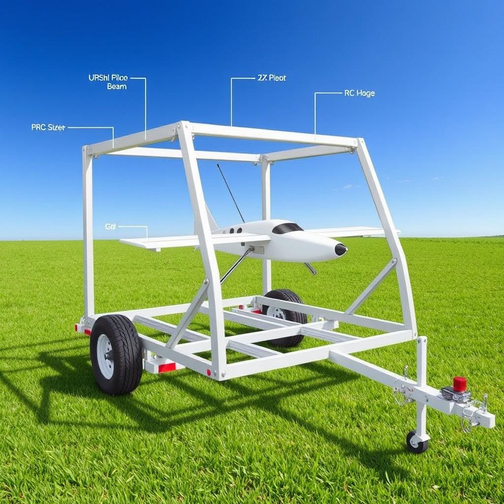 A detailed and technical illustration of a trailer frame structure intended for an RC plane