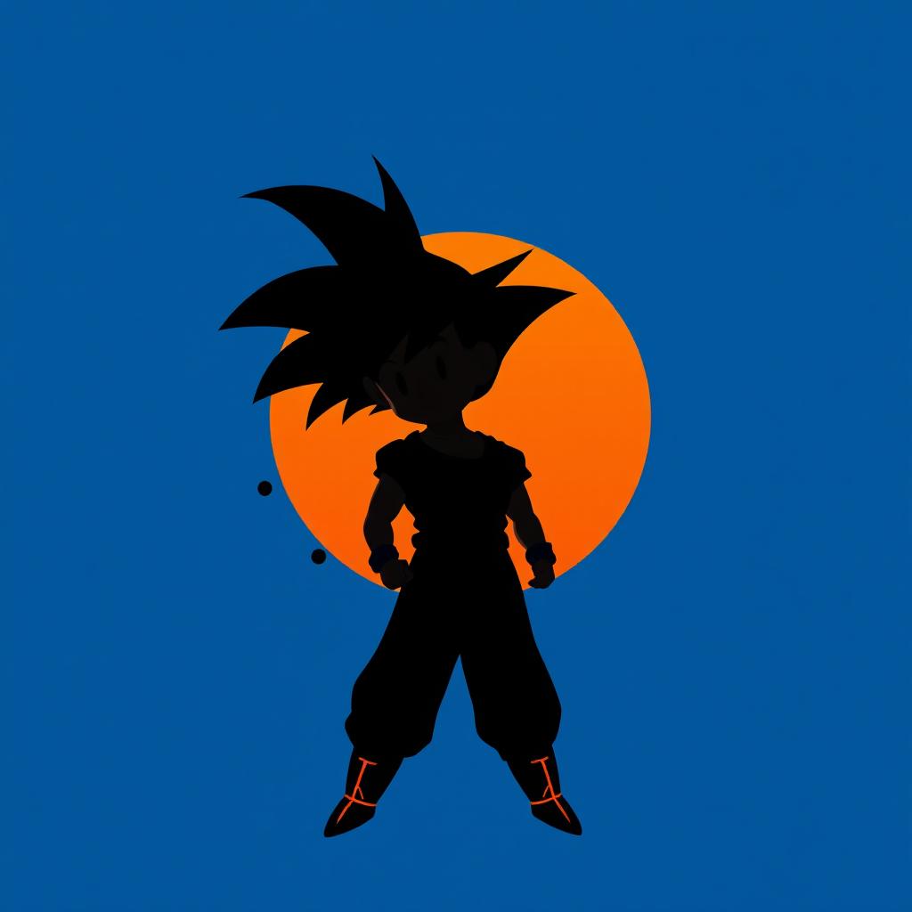 A minimalist artwork inspired by Dragon Ball, featuring a simple yet striking silhouette of Goku in his iconic pose, with a few stylized elements representing the Dragon Balls scattered throughout the composition