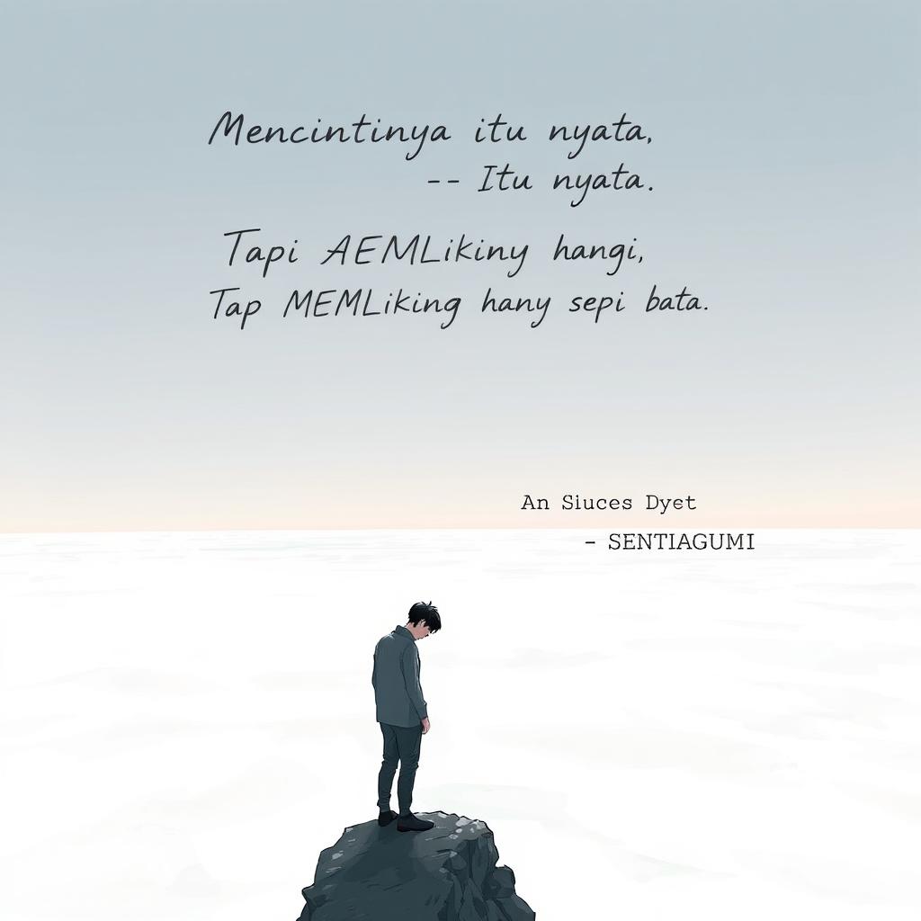 A serene and contemplative artwork titled “Sebatas Mengagumi”