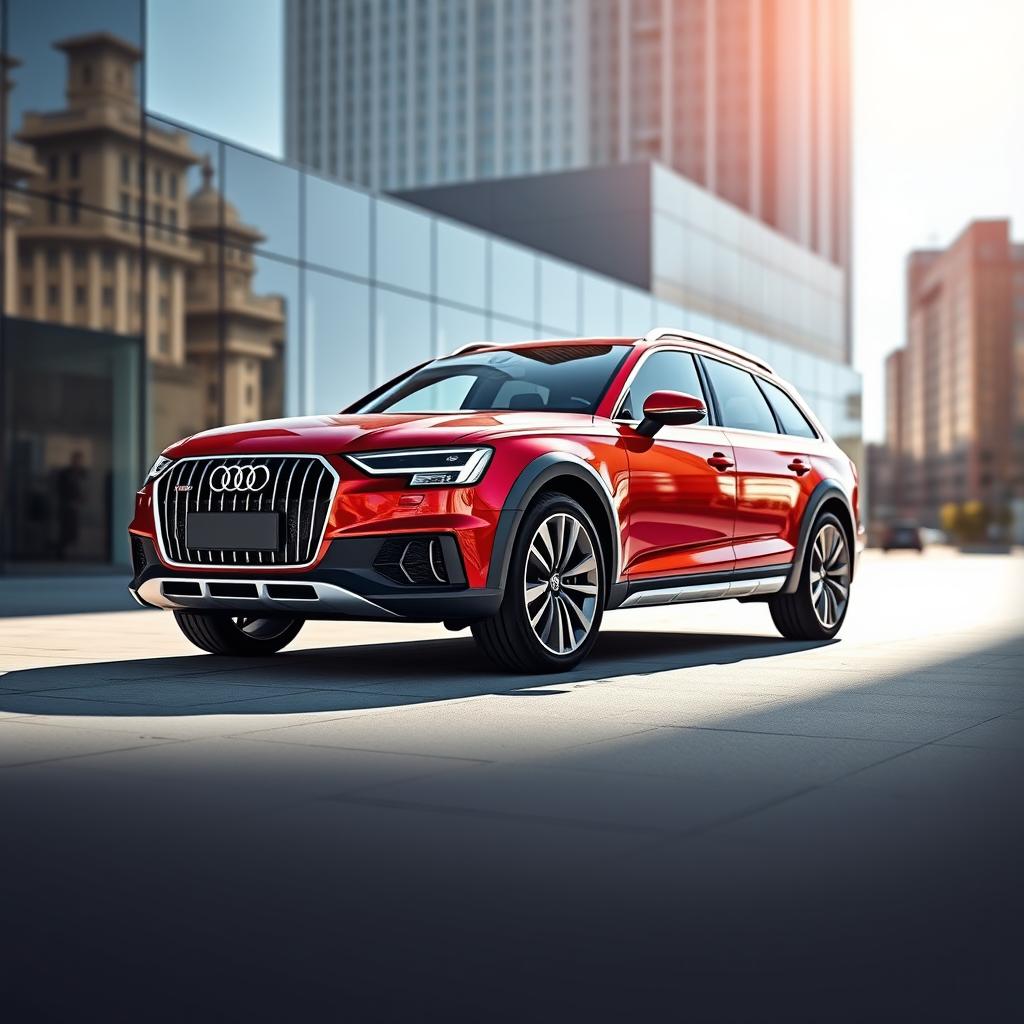 A stunning Audi A6 Allroad C8 in a vibrant red chrome finish, expertly highlighting its luxurious and rugged design