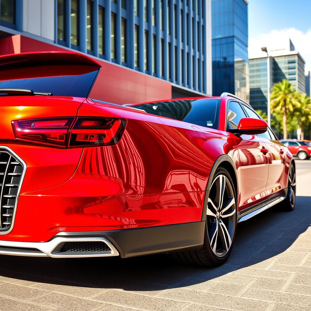 An Audi A6 Allroad C8 wrapped in vibrant red chrome vinyl from Teckwrap, showcasing its dynamic and luxurious design