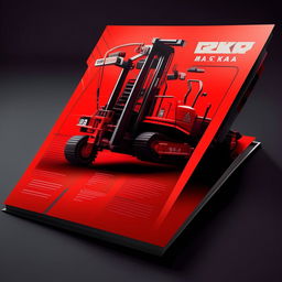 Develop a catalog design for OZKAR MAKINA company, emphasizing on machinery and lifting equipment. The dominant colors should be red and black, portraying the robust and industrious nature of their products.